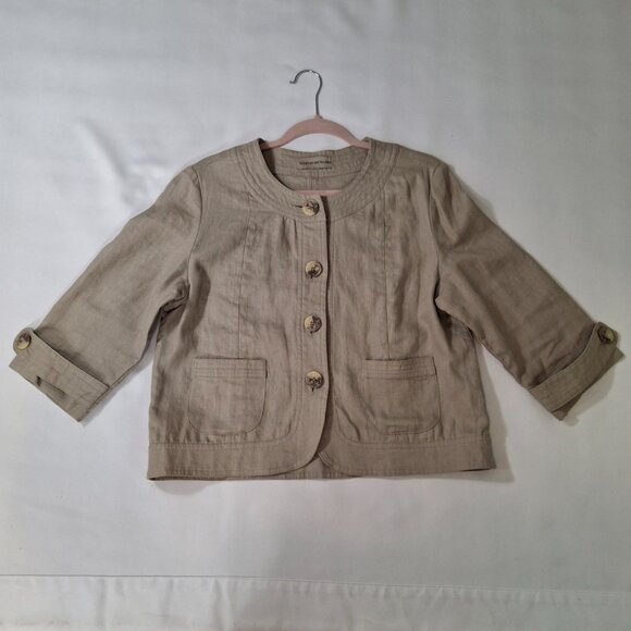 Marvin Richards Womens Tan Natural Linen Cropped Jacket Blazer Size M Vintage - Picture 4 of 15